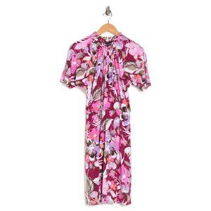 Maggy London Ruffle Neck Blouson Waist Dress Raspberry Fuchsia Pink size 0